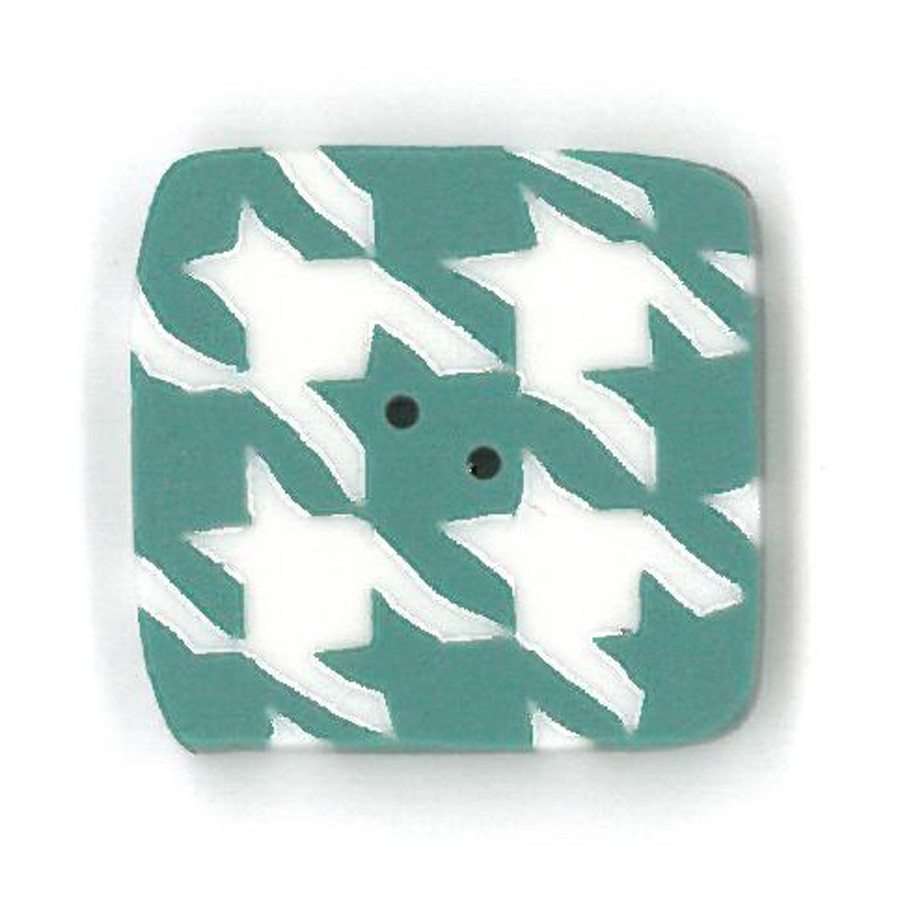 aqua and white houndstooth button